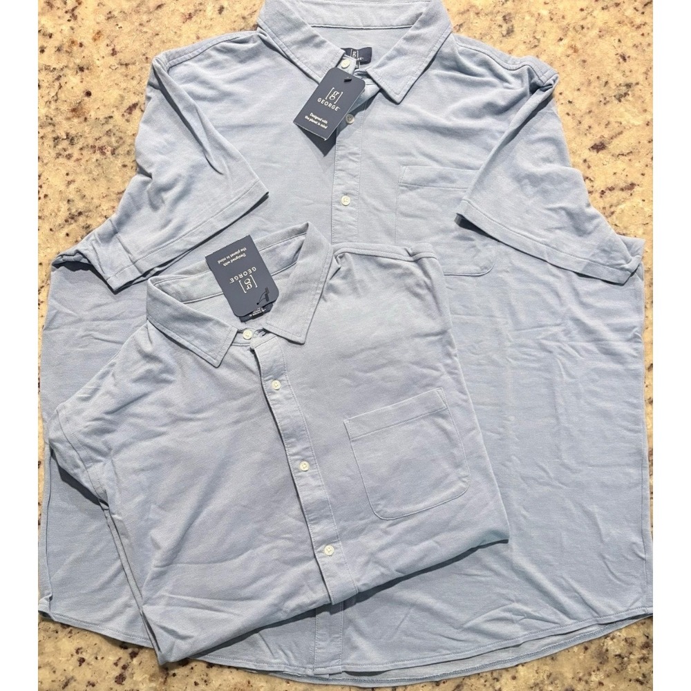 Lot of 2 George Mens 3XL Blue Button Down Shirt Collared Front Pocket NWT